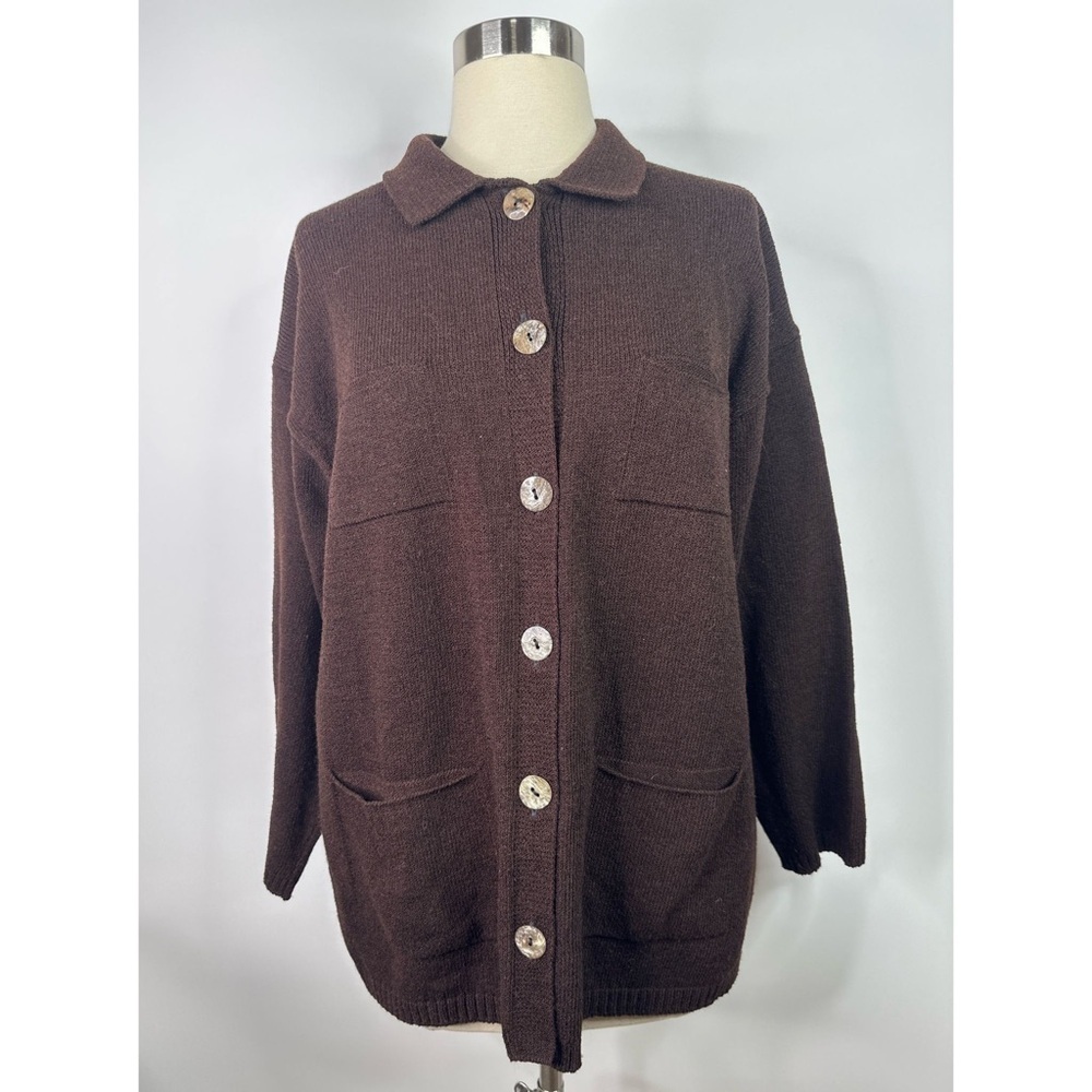 Margaret O Leary Wool Blend Casual Collared Button Down Cardigan